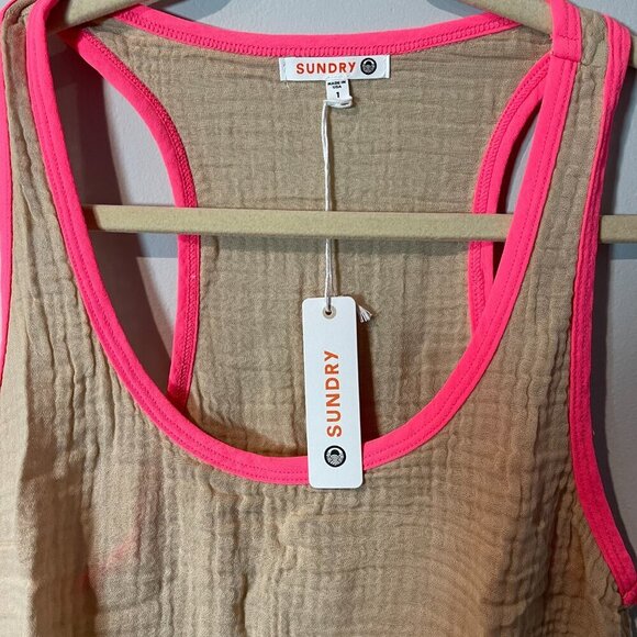SUNDRY Relaxed Fit Dune Racerback Tank, Size Small, Dune & Pink - NWT - Picture 4 of 6